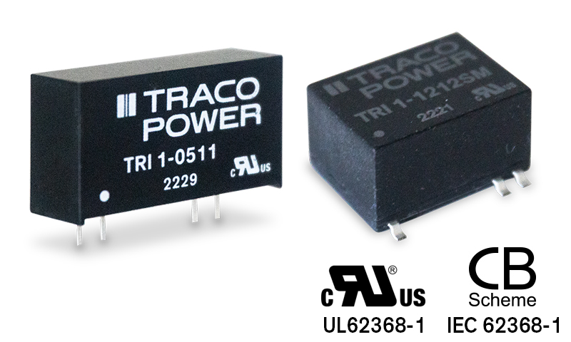 High-Isolation 1 Watt DC/DC Converters with 480 VAC Isolation Voltage TRI 1 Series